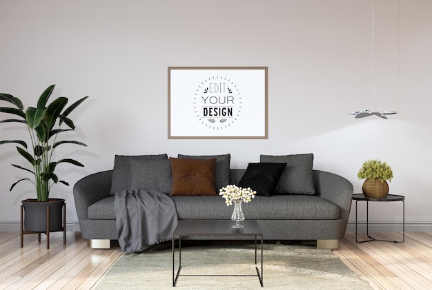 Poster Frame in living room Psd Mockup