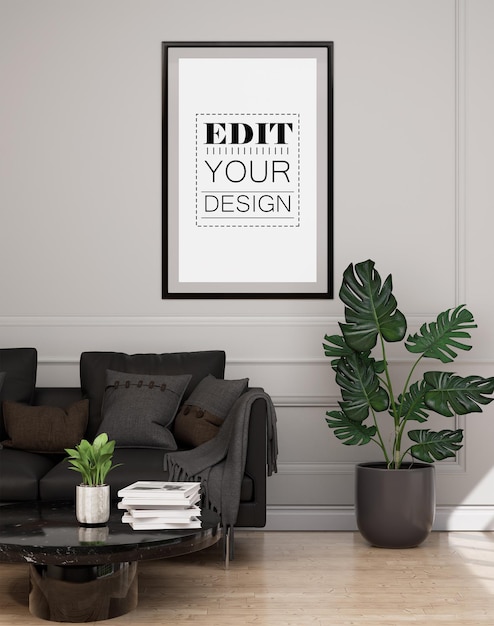 Poster Frame in living room Psd Mockup