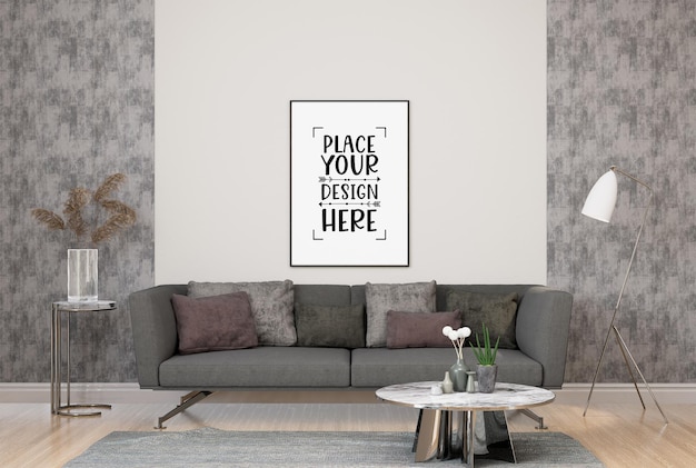 Poster Frame in living room Psd Mockup