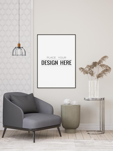 Poster frame in living room psd mockup