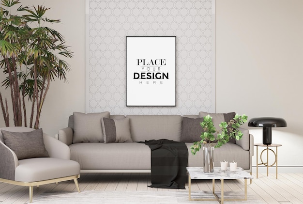 Poster Frame in living room Psd Mockup