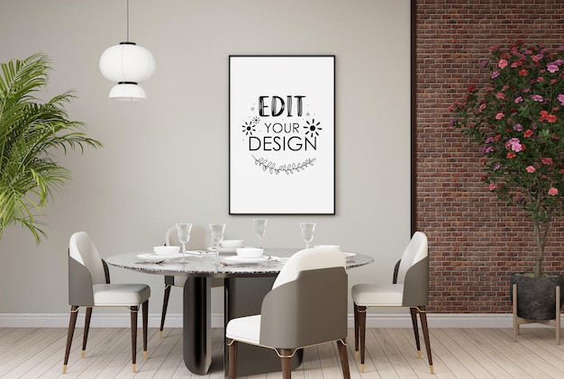 Poster frame in living room psd mockup