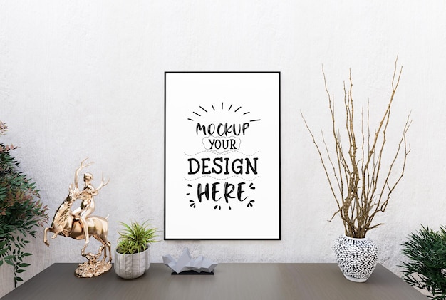 Poster frame in living room psd mockup