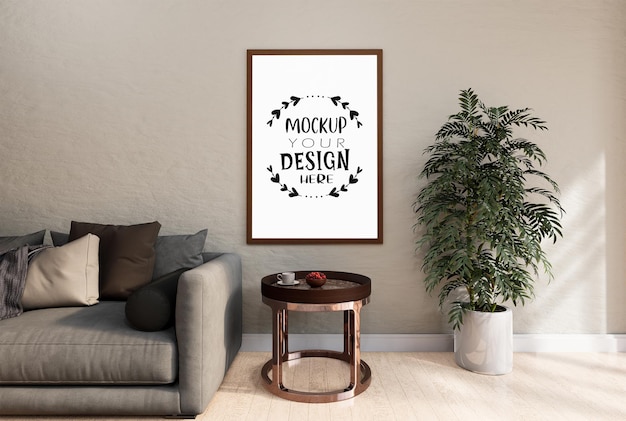 Poster Frame in living room Psd Mockup