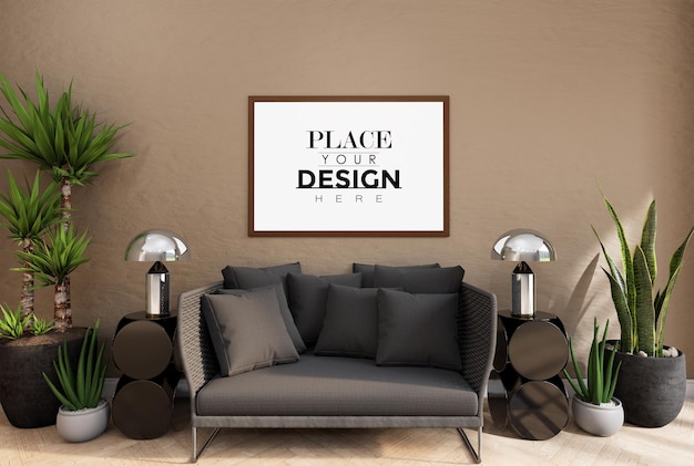 Poster Frame in living room Psd Mockup