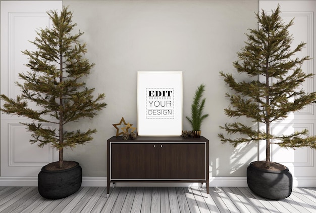 Poster Frame in living room Psd Mockup