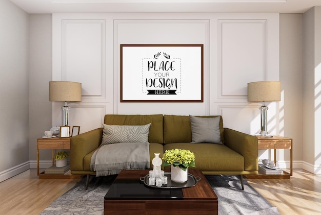 Poster Frame in living room Psd Mockup