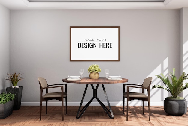 Poster frame in living room psd mockup