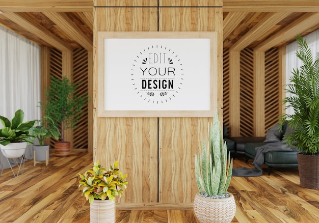 Poster Frame in living room Psd Mockup