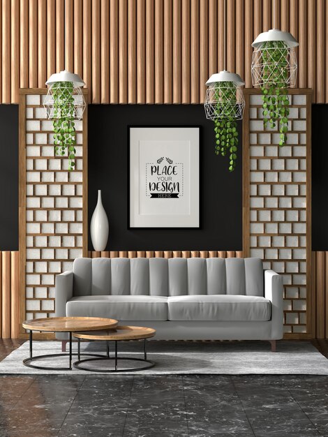 Poster frame in living room psd mockup