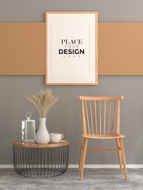 Poster frame in living room psd mockup