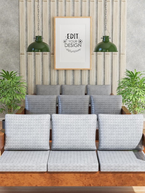 Poster frame in living room psd mockup