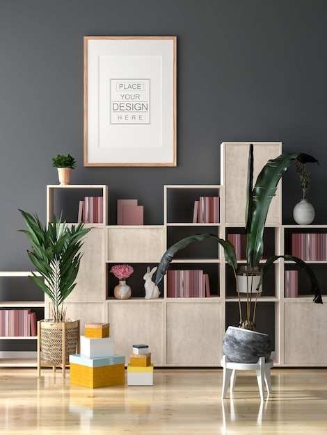 Poster Frame in living room Psd Mockup