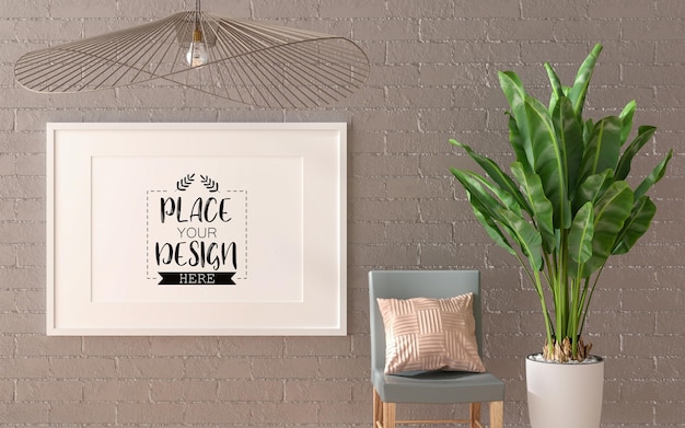 Poster frame in living room psd mockup