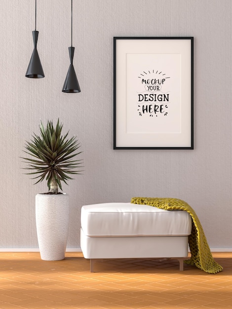 Poster frame in living room psd mockup