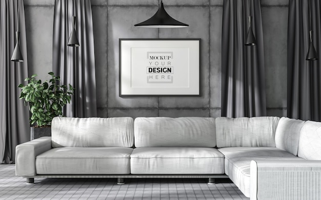 Poster Frame in living room Psd Mockup