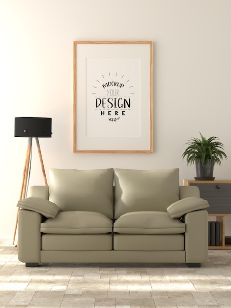 Poster frame in living room psd mockup