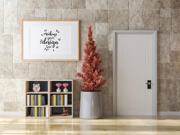 Poster Frame in living room Psd Mockup