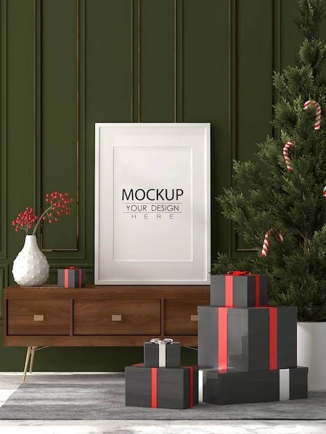 Poster frame in living room psd mockup