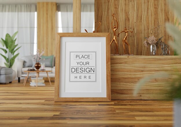 Poster frame in living room psd mockup