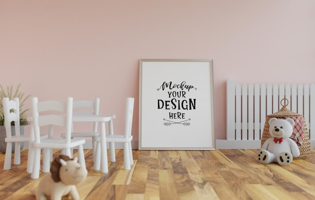 Poster frame in living room psd mockup