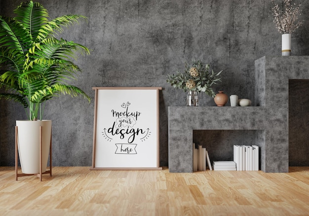 Poster frame in living room psd mockup