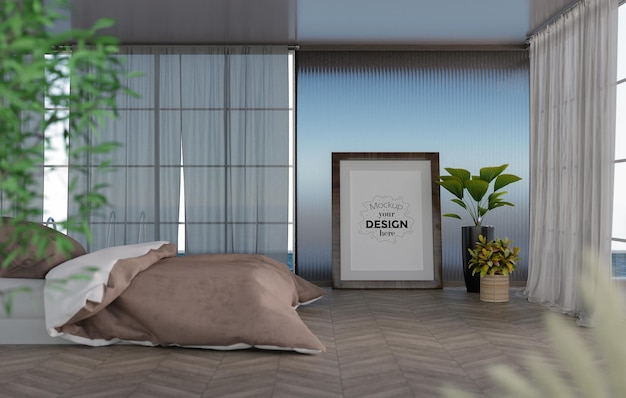 Poster Frame in living room Psd Mockup