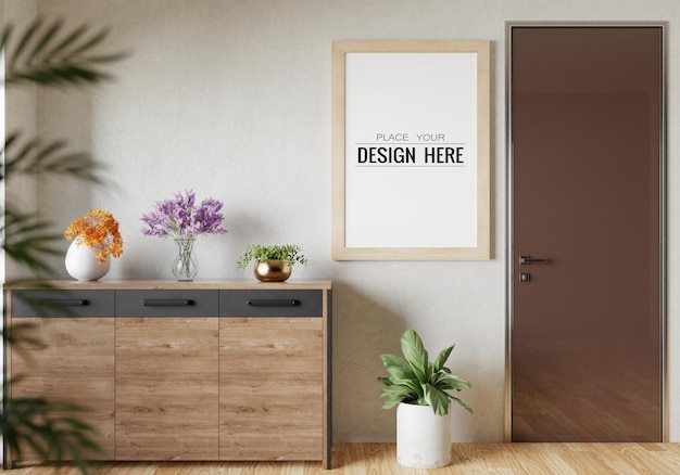 Poster frame in living room psd mockup