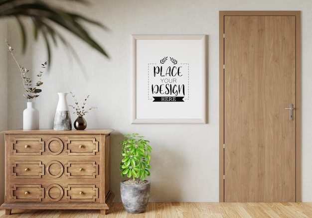 Poster Frame in living room Psd Mockup