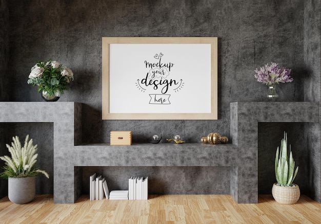 Poster frame in living room psd mockup