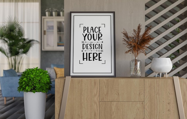 Poster Frame in living room Psd Mockup