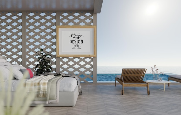 poster frame in living room psd mockup
