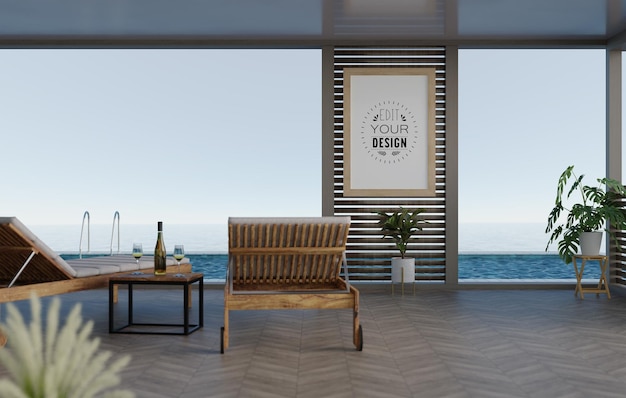 poster frame in living room psd mockup