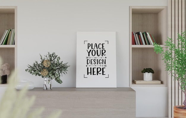 Poster frame in living room psd mockup