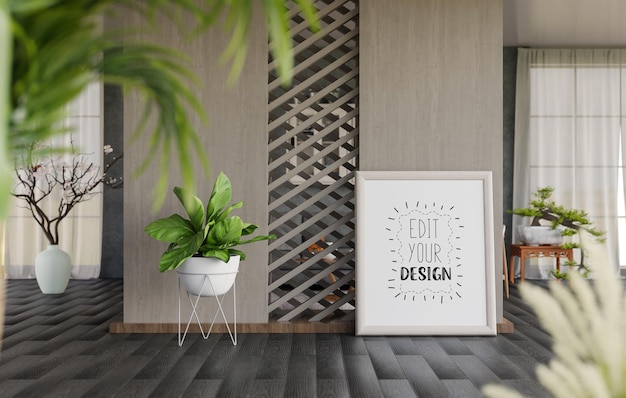 Poster Frame in living room Psd Mockup