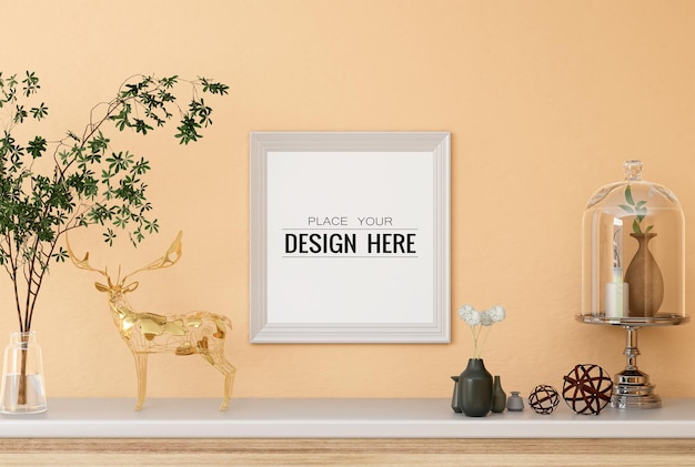 Poster Frame in living room Psd Mockup