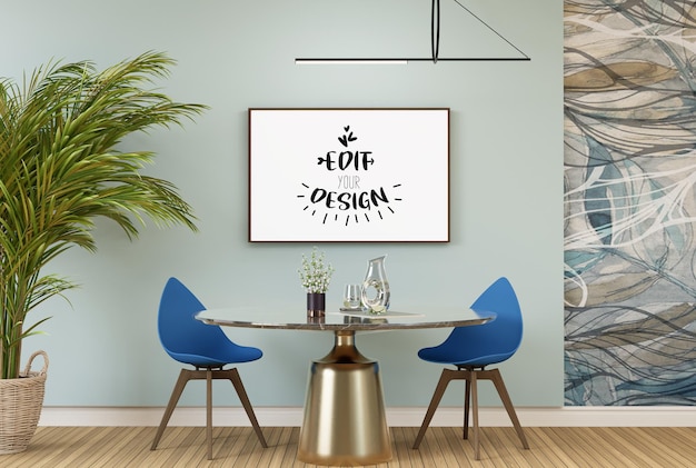 Poster frame in living room psd mockup