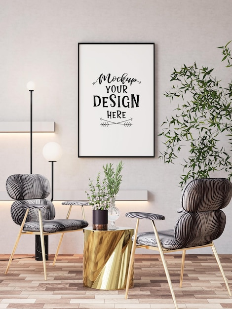 PSD poster frame in living room psd mockup