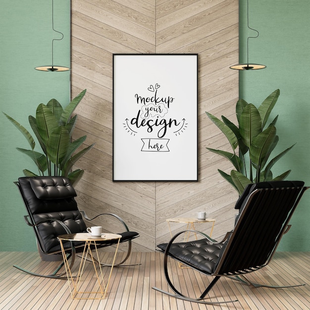 Poster Frame in living room Psd Mockup