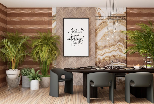 Poster Frame in living room Psd Mockup