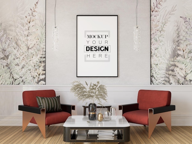 Poster Frame in living room Psd Mockup