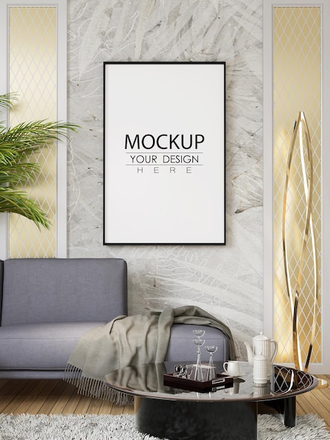 Poster Frame in living room Psd Mockup