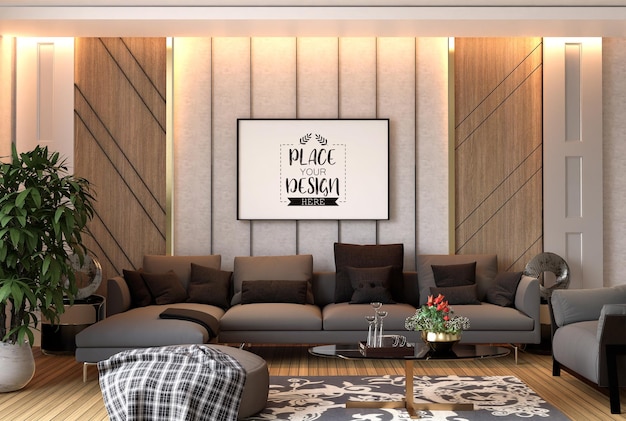 Рамка для плаката в гостиной Psd Mockup