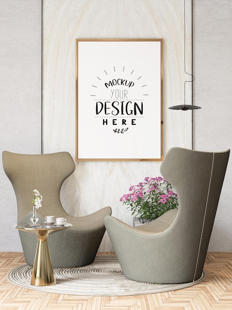 Poster Frame in living room Psd Mockup