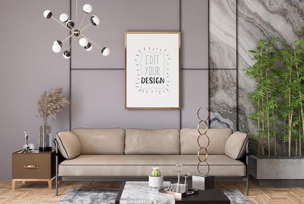 Poster Frame in living room Psd Mockup