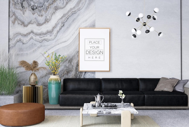 Poster Frame in living room Psd Mockup