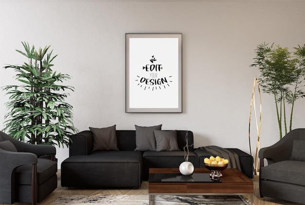 Poster Frame in living room Psd Mockup