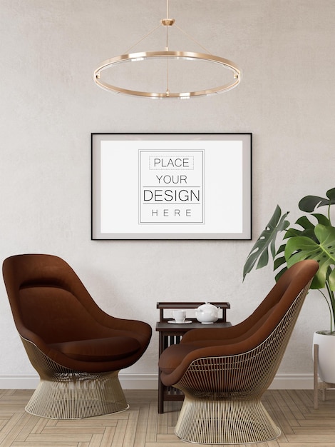 Poster Frame in living room Psd Mockup