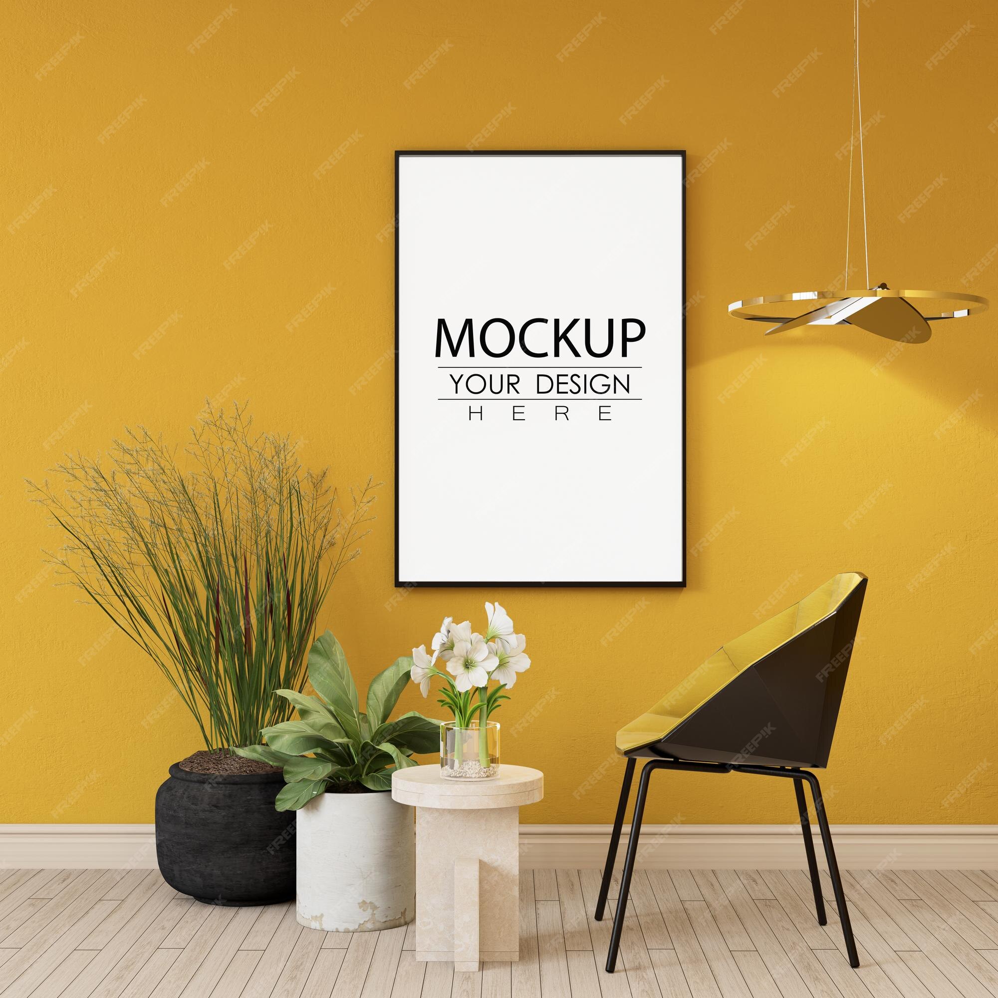 Premium PSD | Poster frame in living room psd mockup