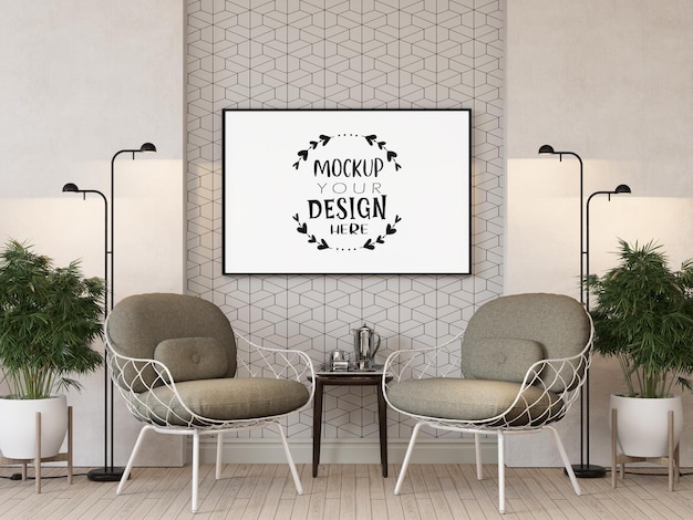 Poster Frame in living room Psd Mockup